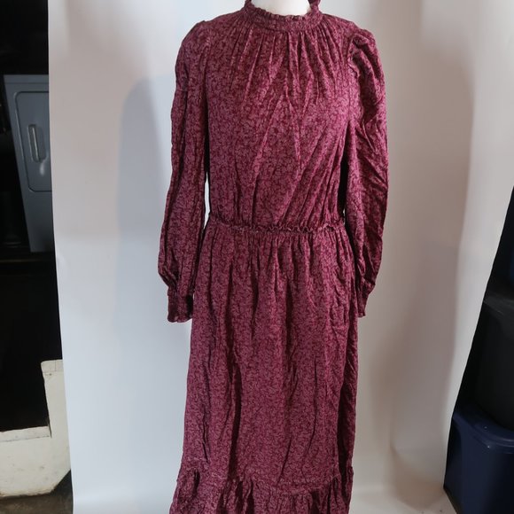 Universal Threads Women's Maroon Long Sleeve Cottage Core Style Maxi Dress - Picture 1 of 8